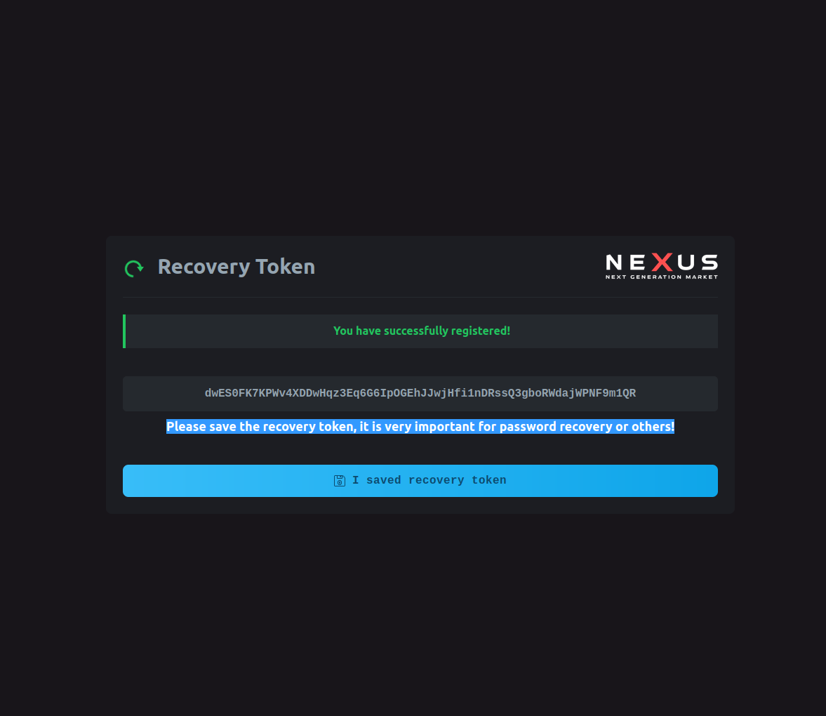 Recovery Token